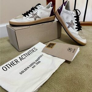 Golden Goose White and Purple Sneakers